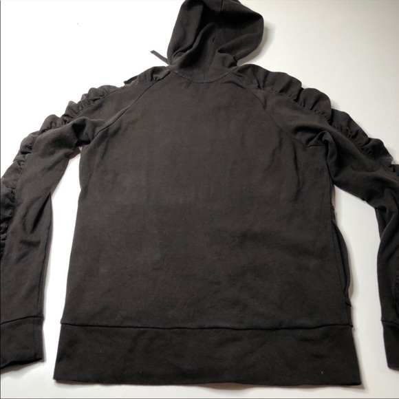 NEW York & Company Chocolate Brown Ruched Sleeve Pocket Zipup Hoodie SIZE S - Picture 3 of 12